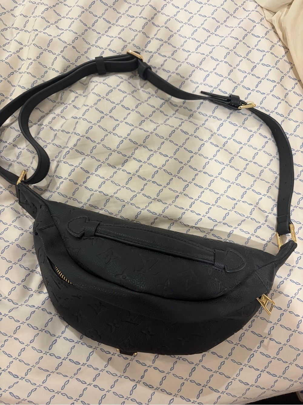 Black Designer Monogram Leather Crossbody Belt Bag